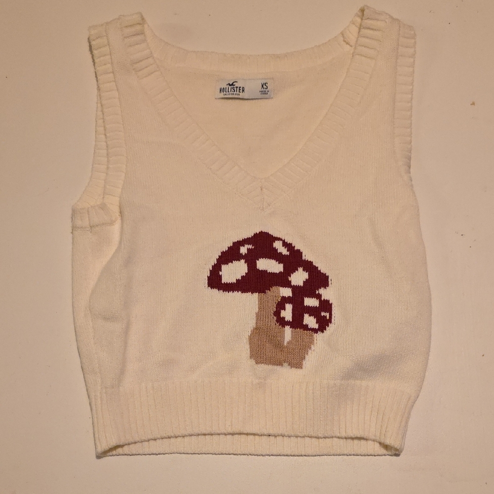 Hollister Cream Vest with Mushroom Design